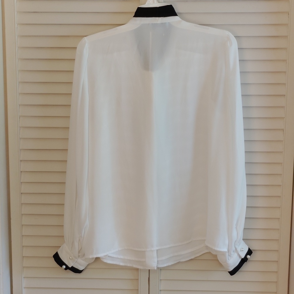CeCe White and Black Women's Blouse with Tie Detail - Picture 2 of 7